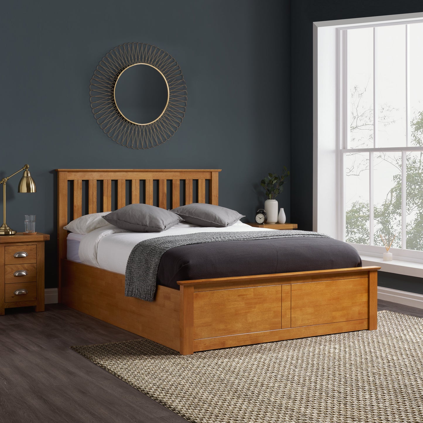 Phoenix Oak Double Ottoman Bed