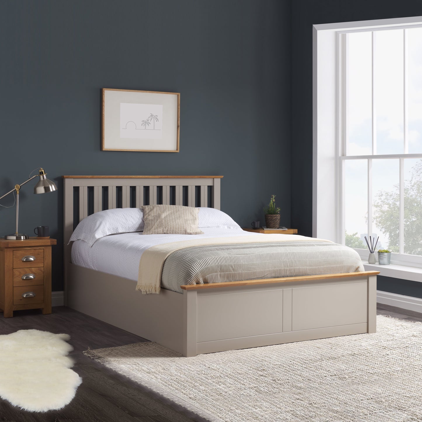 Pheonix Pearl Grey Ottoman Small Double Bed + Comfort Small Double Mattress