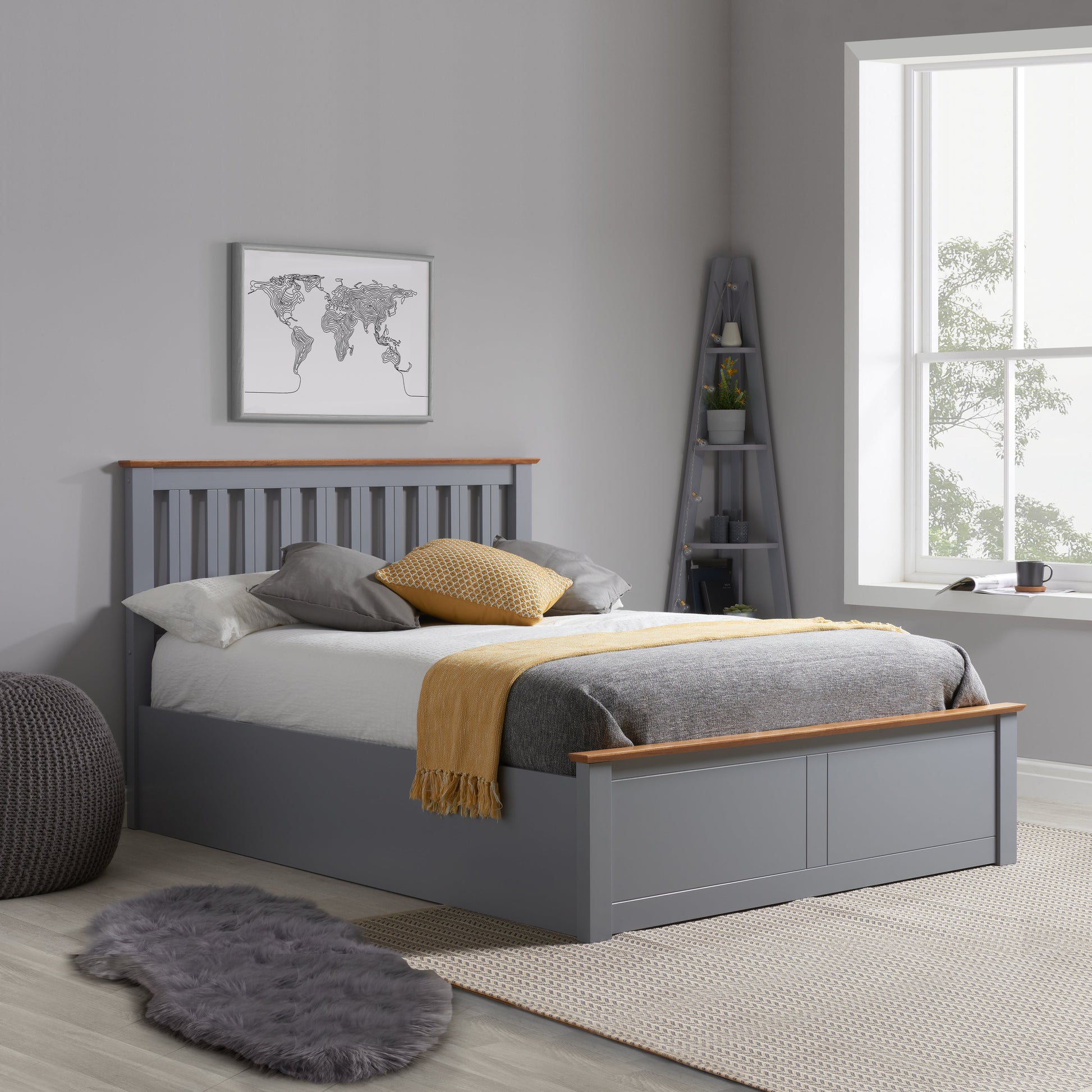Phoenix Stone Grey King Ottoman Bed