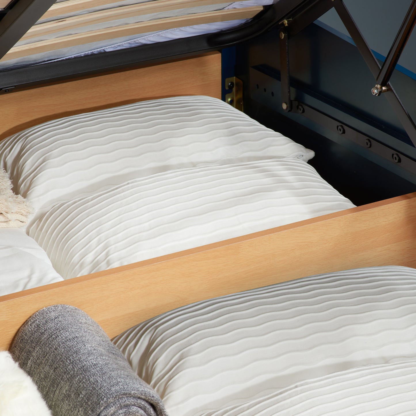 Pheonix Navy Blue Ottoman Storage Single Bed + Comfort Single Mattress