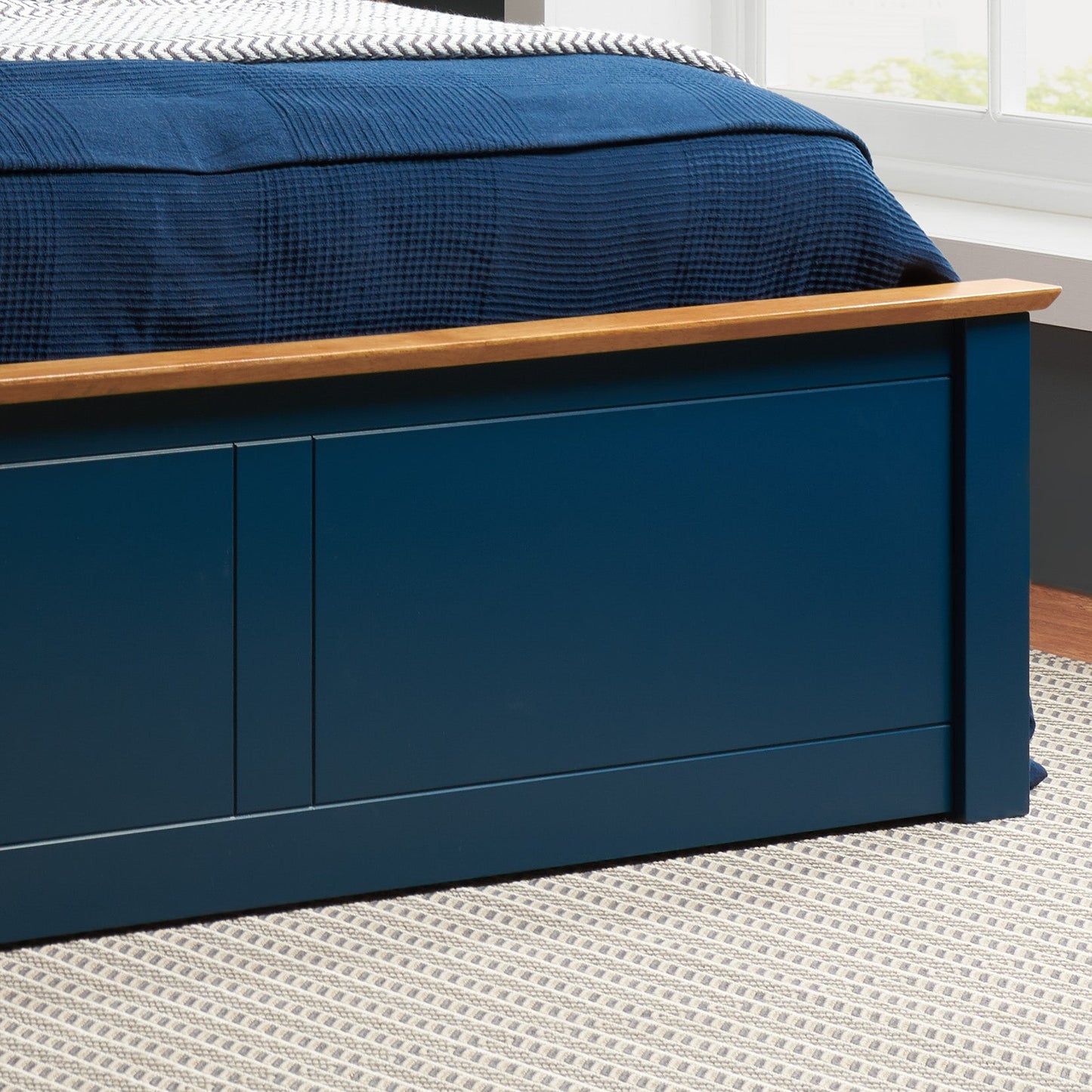 Pheonix Navy Blue Ottoman Storage Single Bed + Comfort Single Mattress