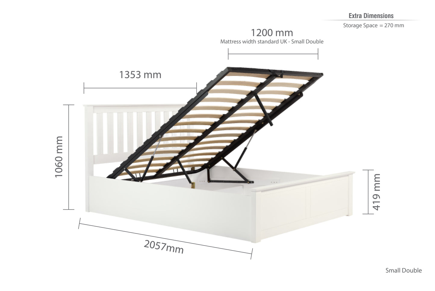 Pheonix White Ottoman Small Double Bed + Comfort Small Double Mattress