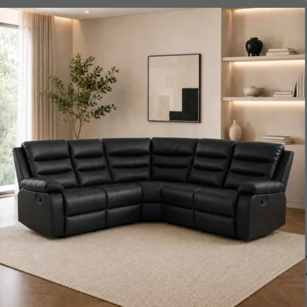 Selina Black Leather Manual Recliner 5 Seater Sofa