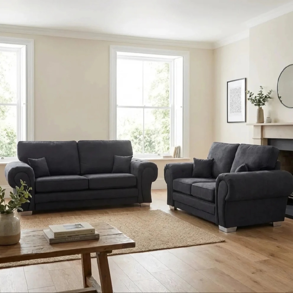 Serona Black Fabric High Back 3 + 2 Sofa Set