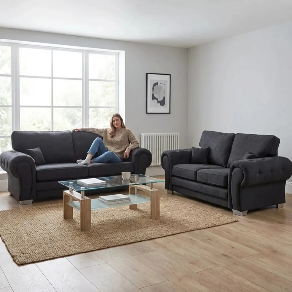 Serona Black Fabric High Back 3 + 2 Sofa Set