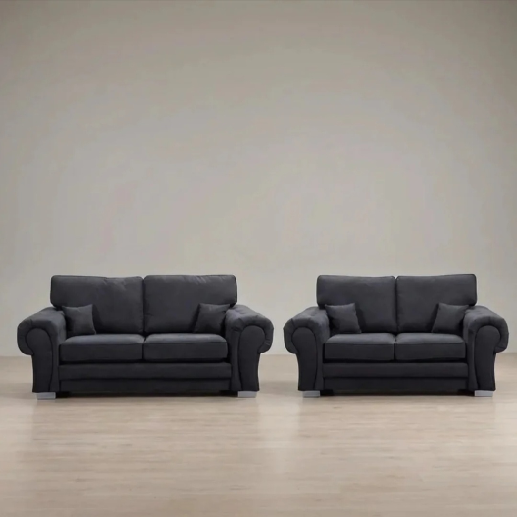 Serona Black Fabric High Back 3 + 2 Sofa Set