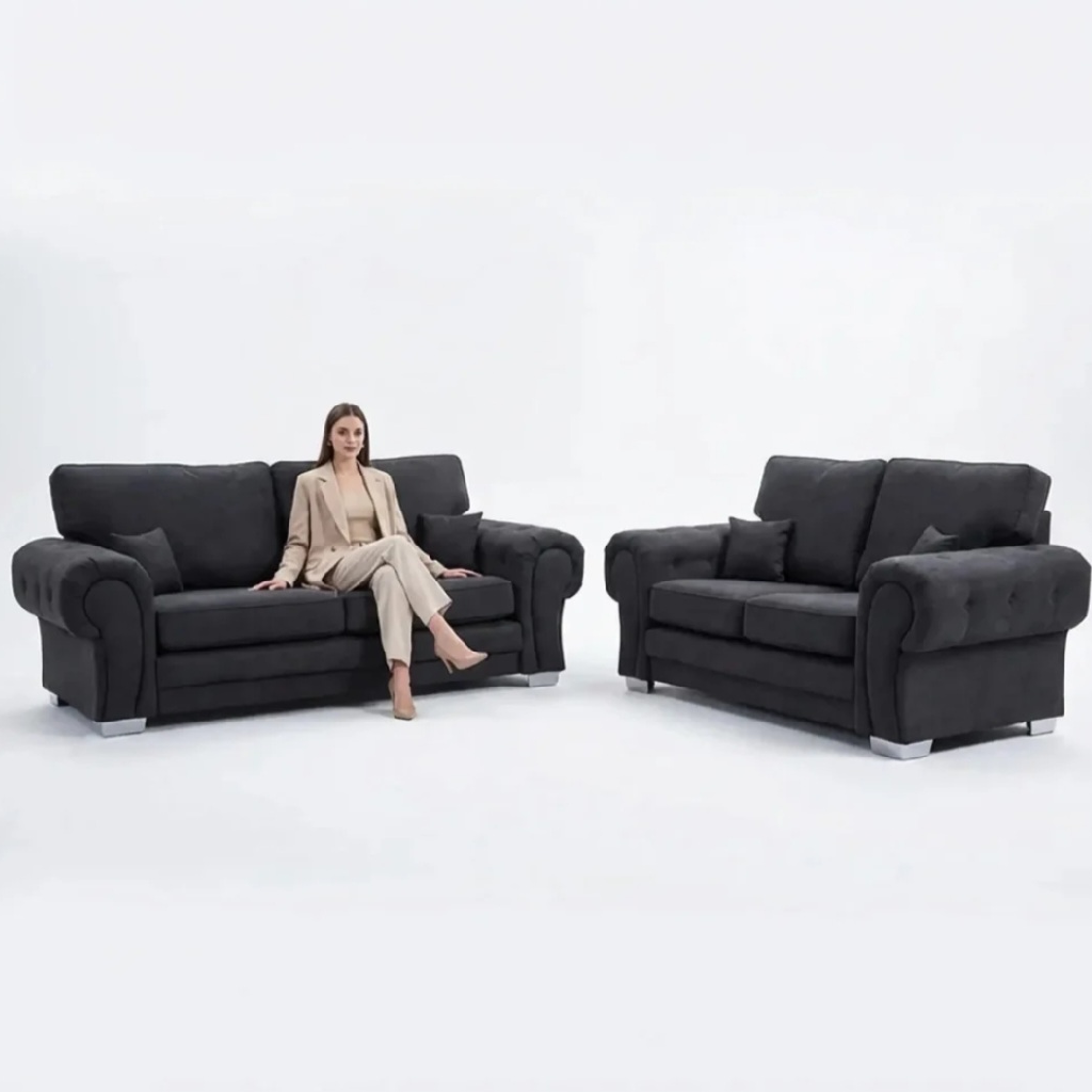 Serona Black Fabric High Back 3 + 2 Sofa Set