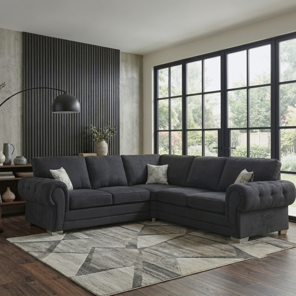 Serona Black Fabric Full Back Corner Sofa