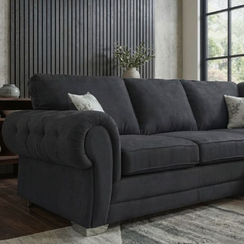 Serona Black Fabric Full Back Corner Sofa