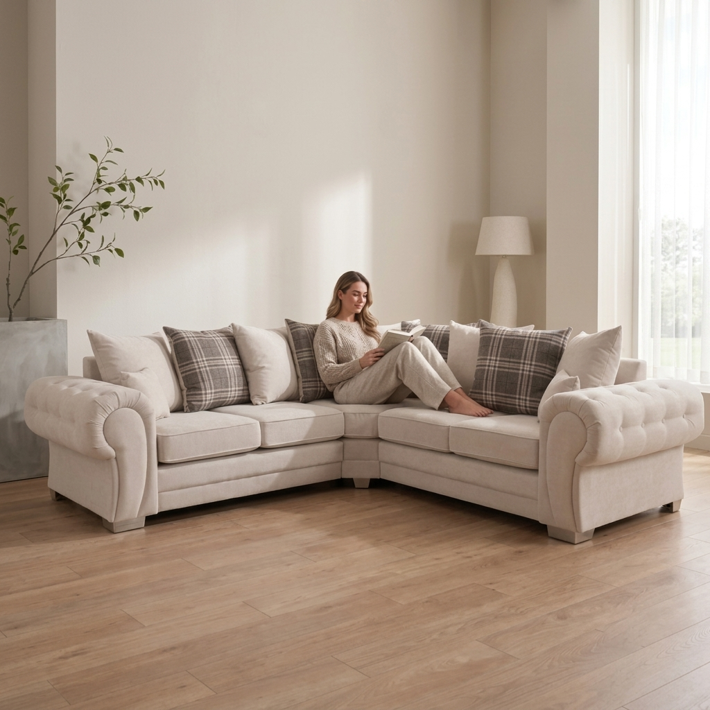 Serona Cancun Beige Fabric Scatter Cushions 5 Seater Sofa