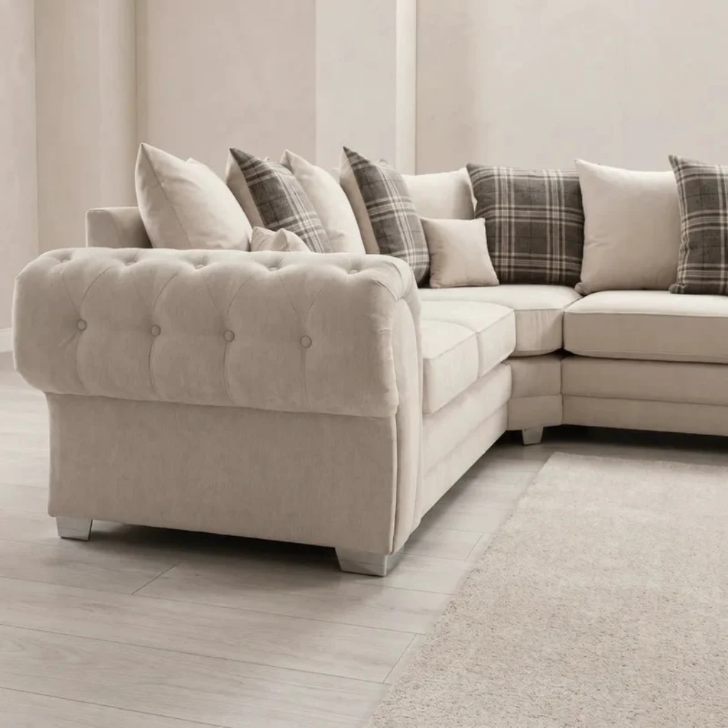 Serona Cancun Beige Fabric Scatter Cushions 5 Seater Sofa