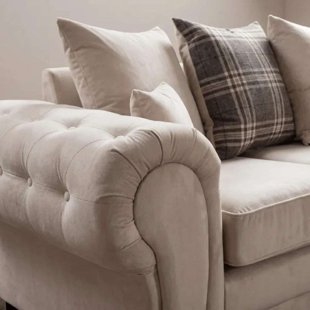 Serona Cancun Beige Fabric Scatter Cushions 5 Seater Sofa
