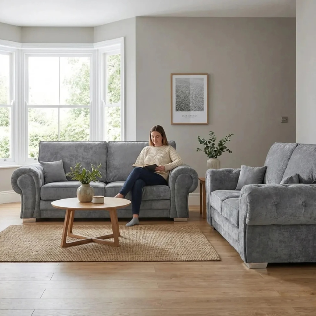 Serona Grey Fabric High Back 3+2 Sofa Set