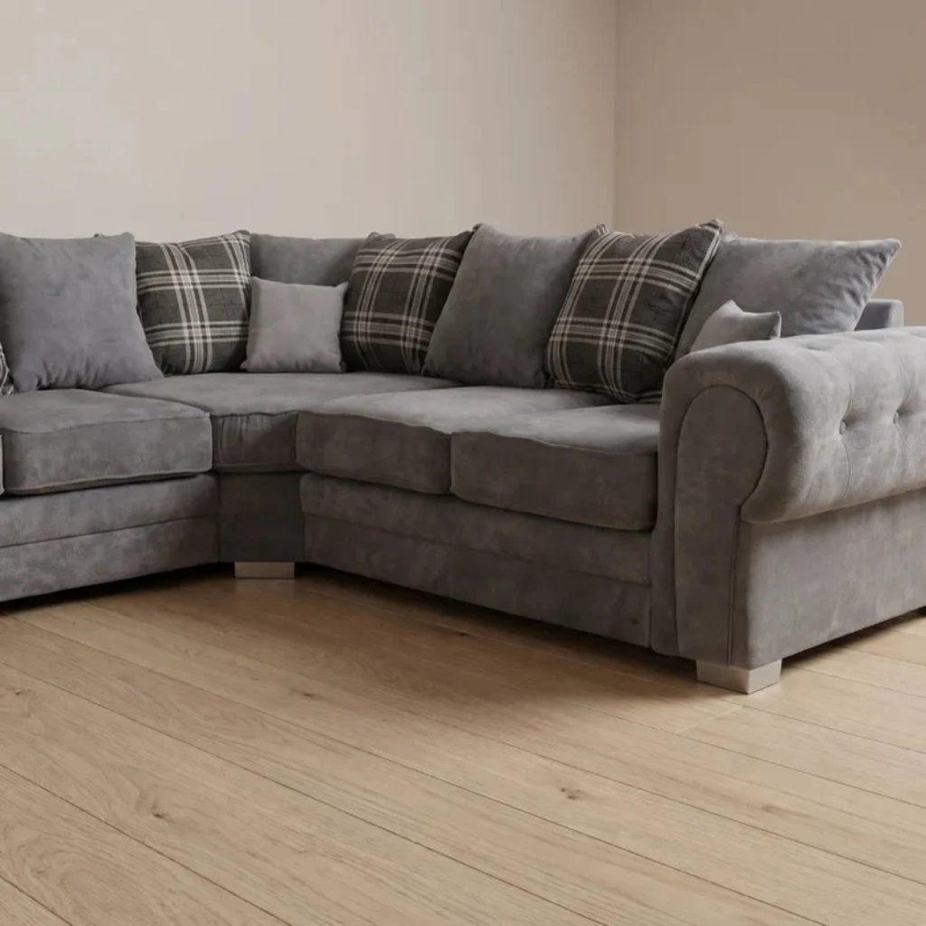 Serona Grey Fabric Scatter Cushions Corner Sofa