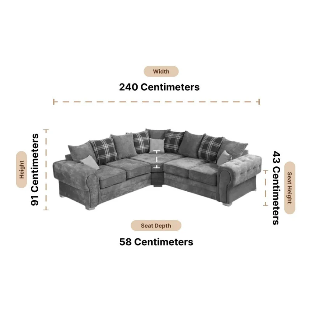 Serona Grey Fabric Scatter Cushions Corner Sofa