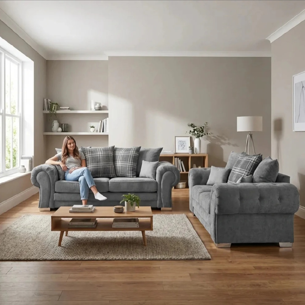 Serona Scatter Grey Fabric 3+2 Seater Sofa Set