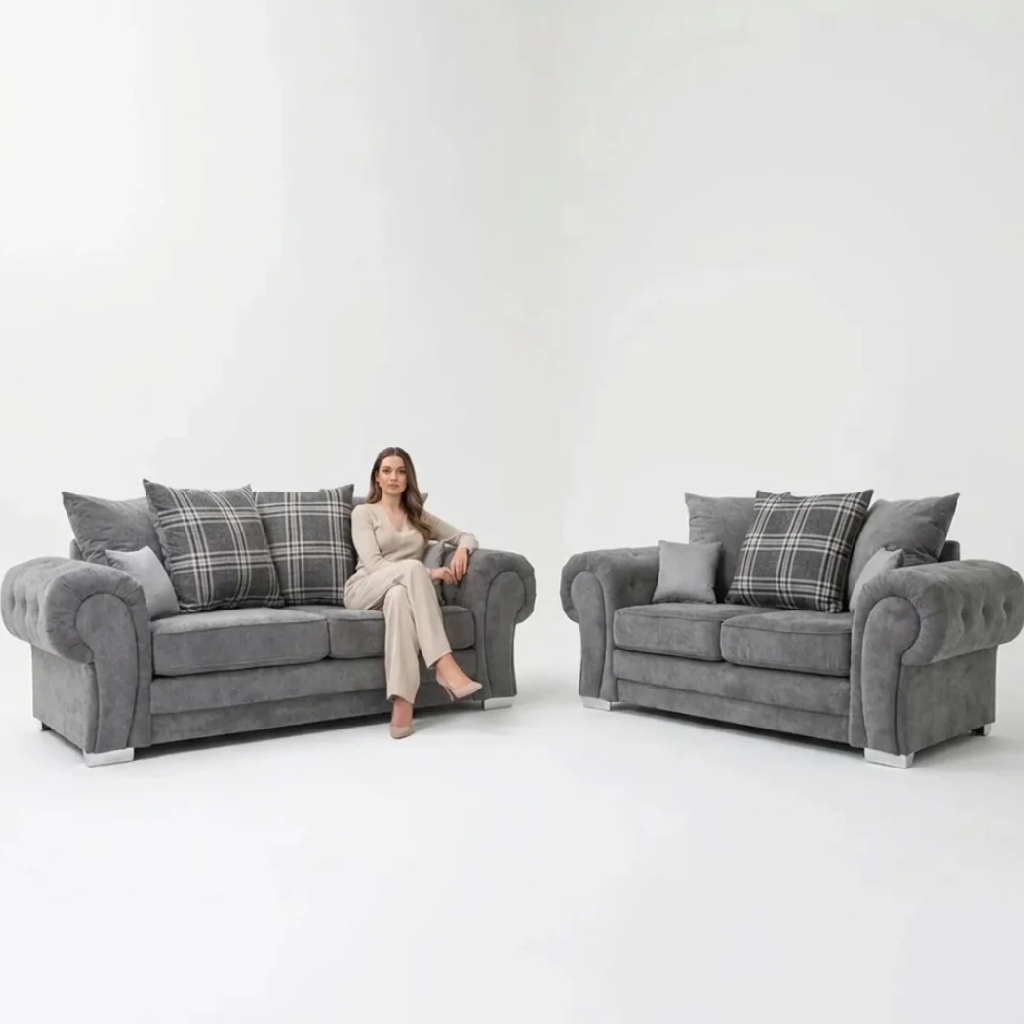 Serona Scatter Grey Fabric 3+2 Seater Sofa Set