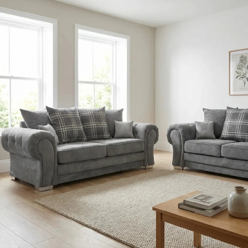 Serona Scatter Grey Fabric 3+2 Seater Sofa Set