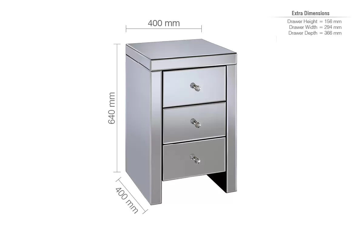 Seville Mirrored 3 Drawer Bedside