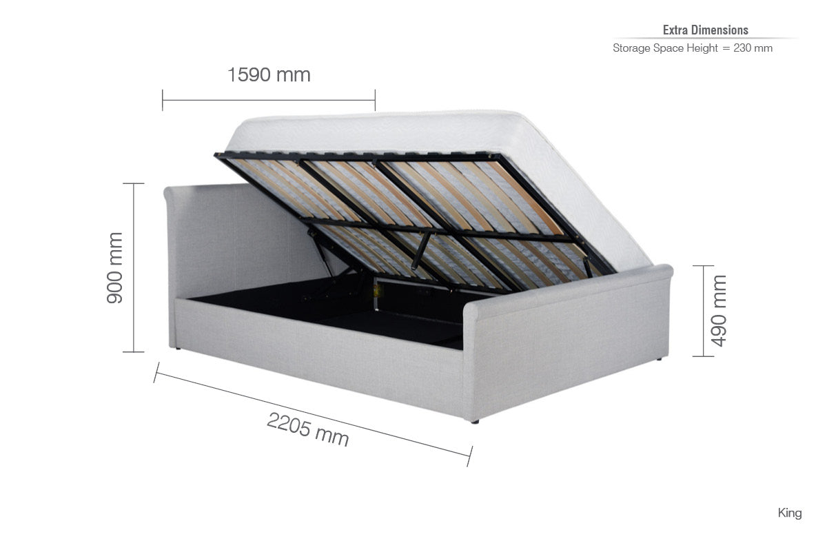 Stratus Grey Side Ottoman King Bed + Comfort King Mattress
