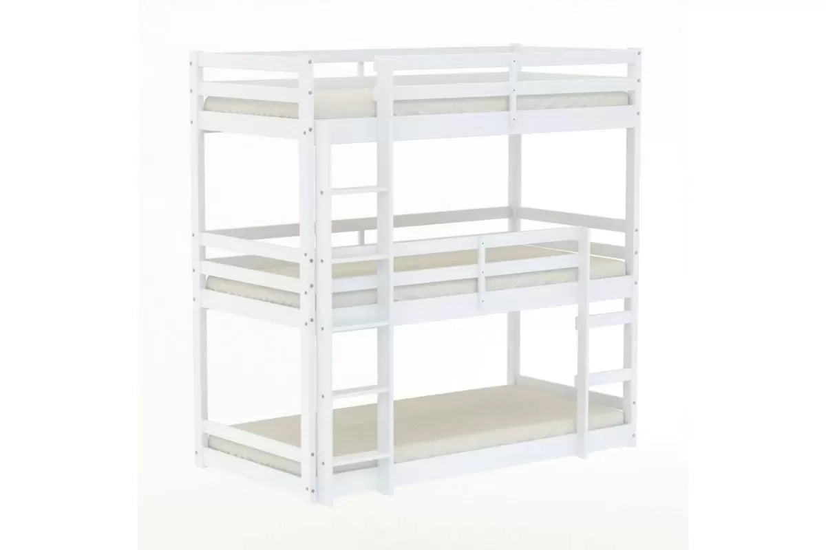 Tressa Triple Bunk Bed White + 3 Single Air Mattresses