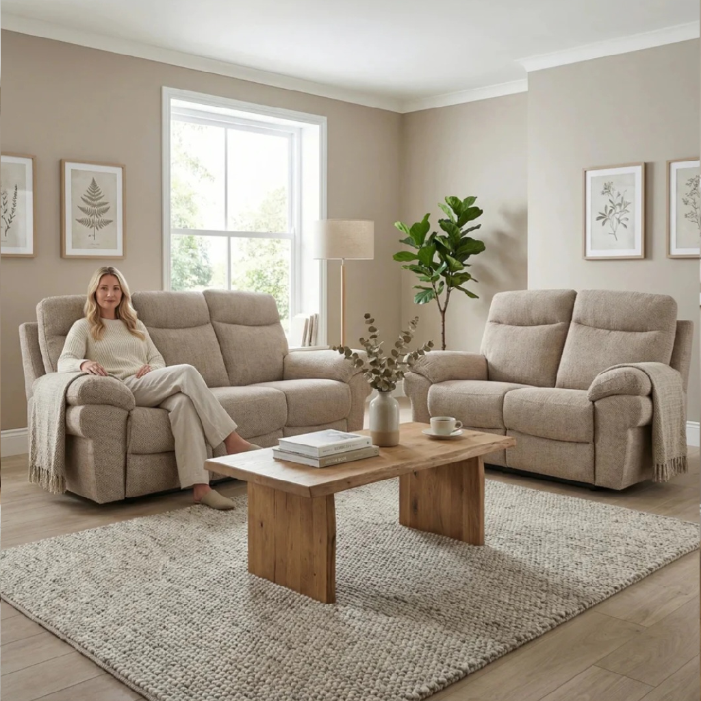Tamara Beige Woven Fabric Electric Recliner 3 + 2 Seater Sofa Set