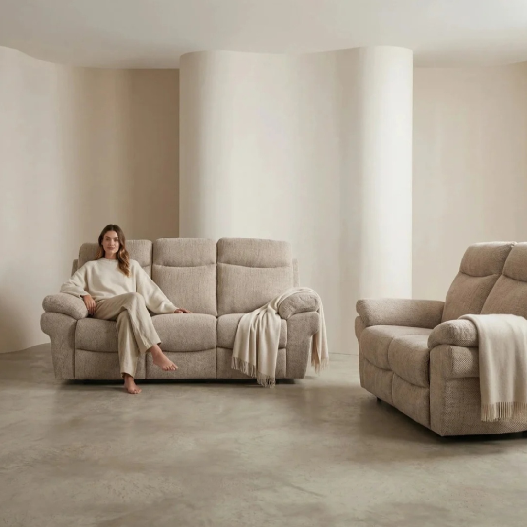 Tamara Beige Woven Fabric Electric Recliner 3 + 2 Seater Sofa Set