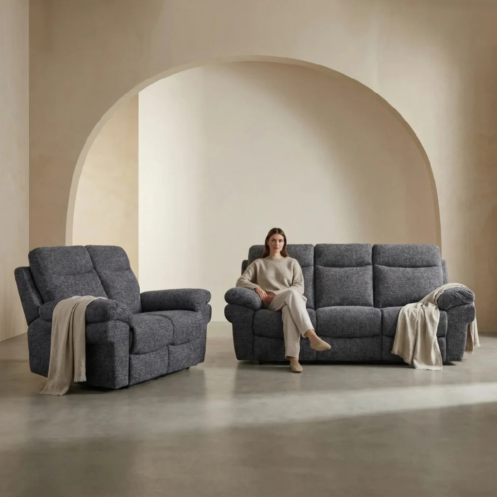 Tamara Grey Woven Fabric Electric Recliner 3 + 2 Seater Sofa Set