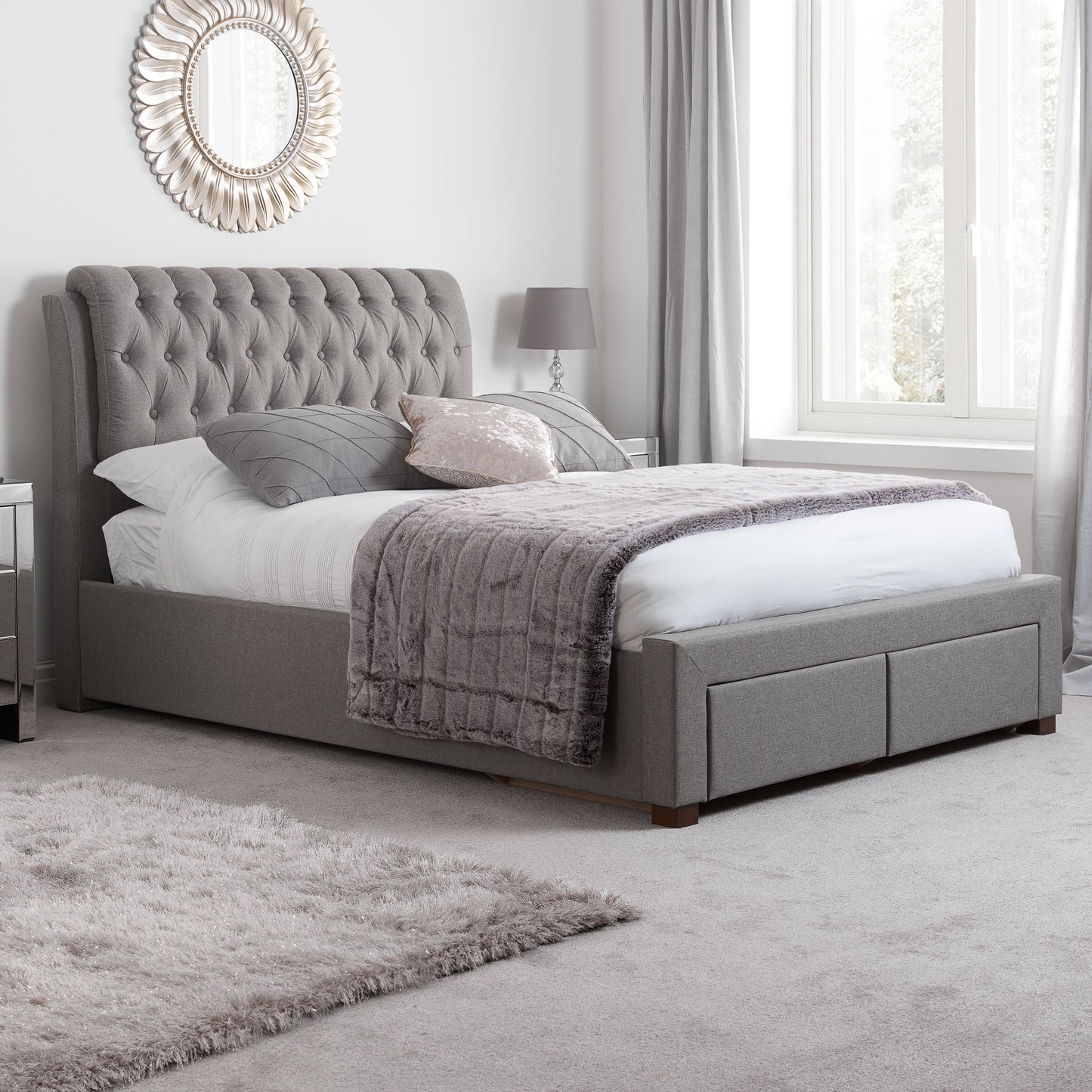 Valentino Grey Storage Double Bed + Bliss Double Mattress