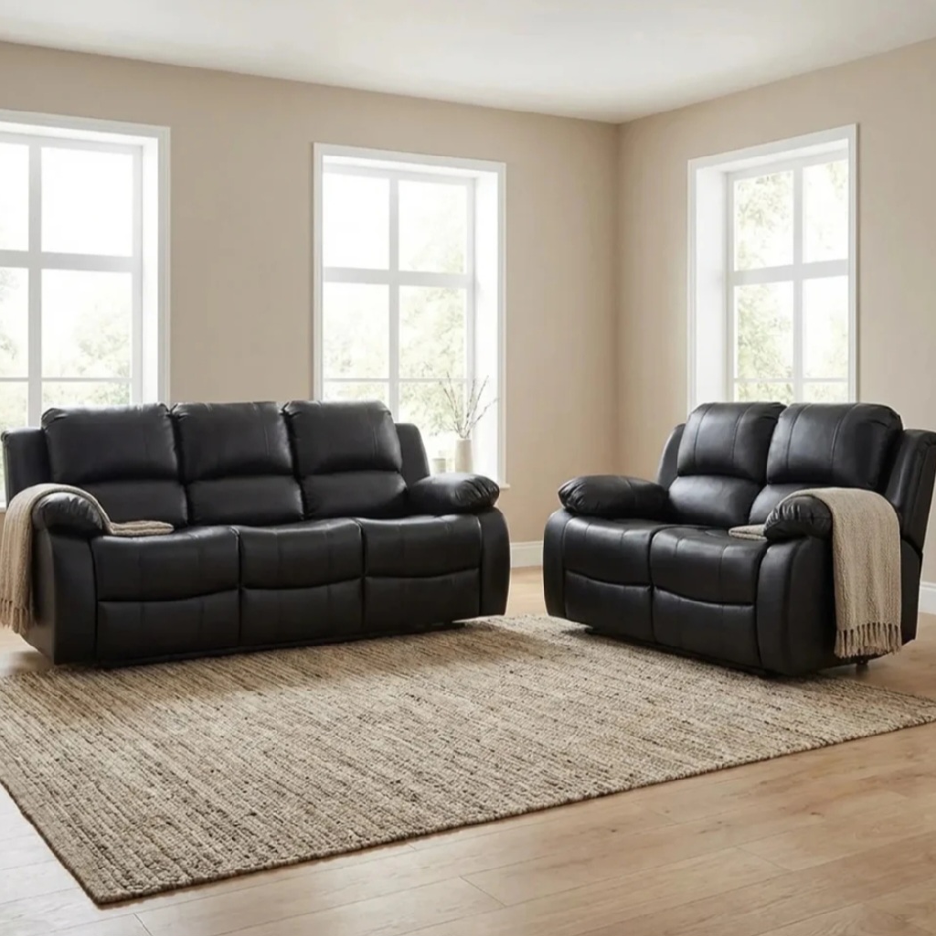 Valencia Black Leather Recliner 3+2 Seater Sofa Set