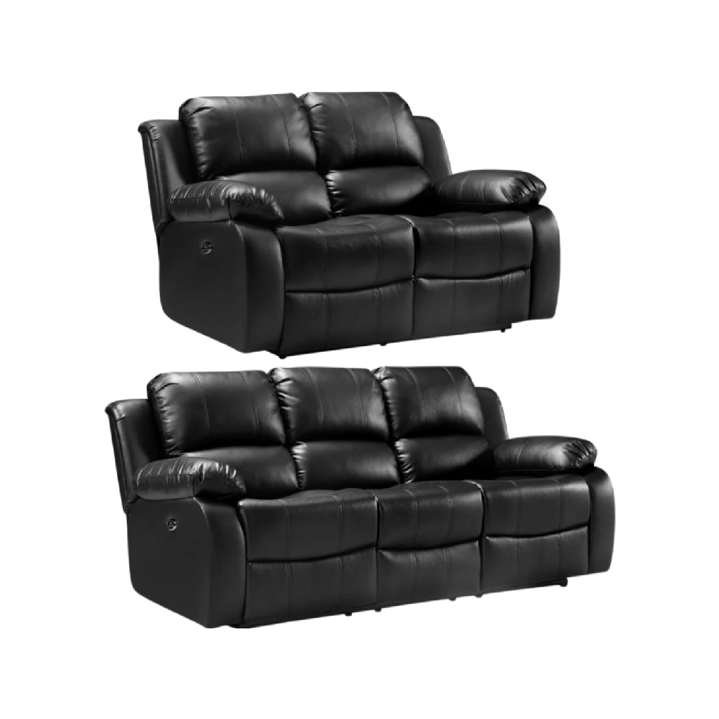 Valencia Black Leather Recliner 3+2 Seater Sofa Set