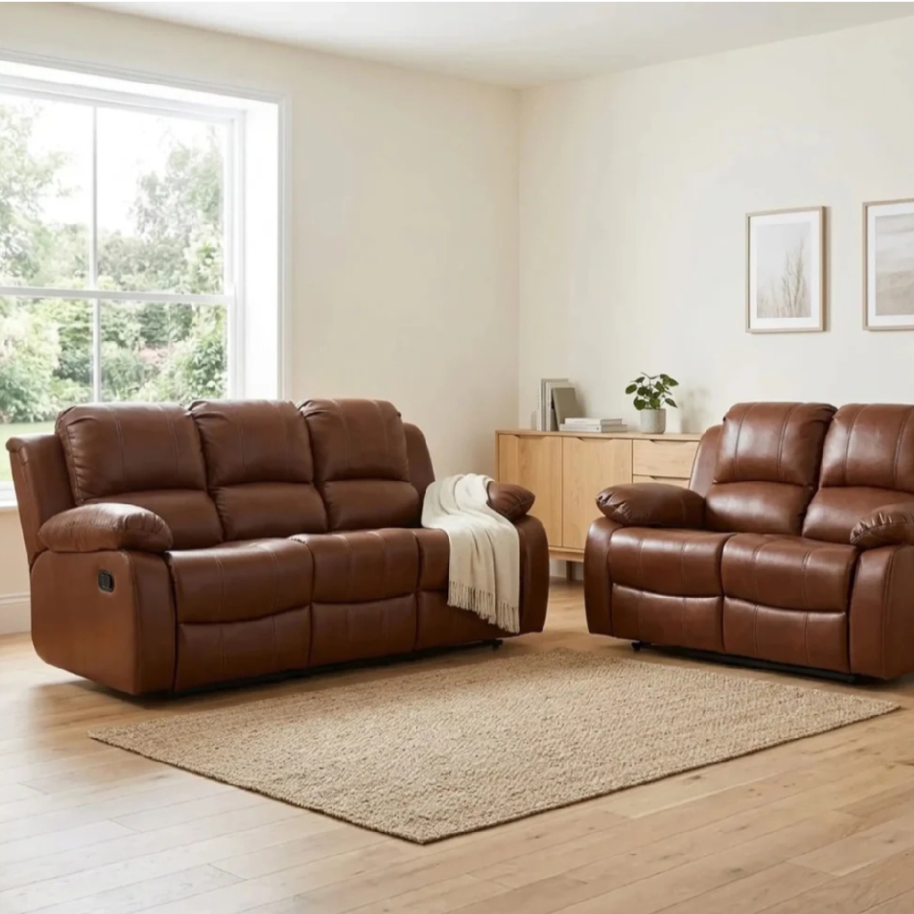 Valencia Tan Leather Recliner 3+2 Seater Sofa Set