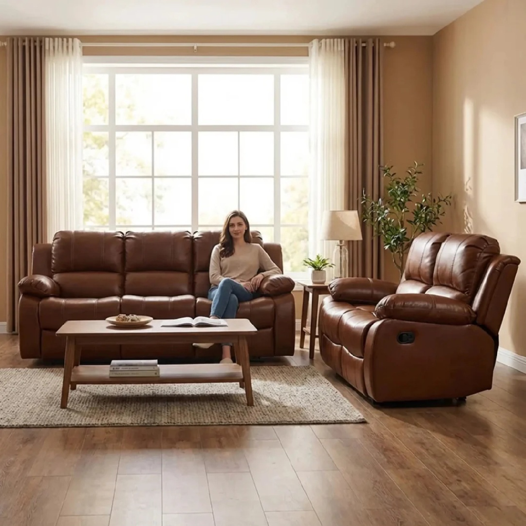 Valencia Tan Leather Recliner 3+2 Seater Sofa Set