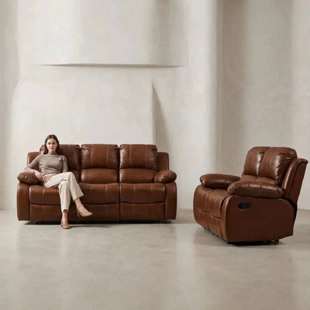 Valencia Tan Leather Recliner 3+2 Seater Sofa Set