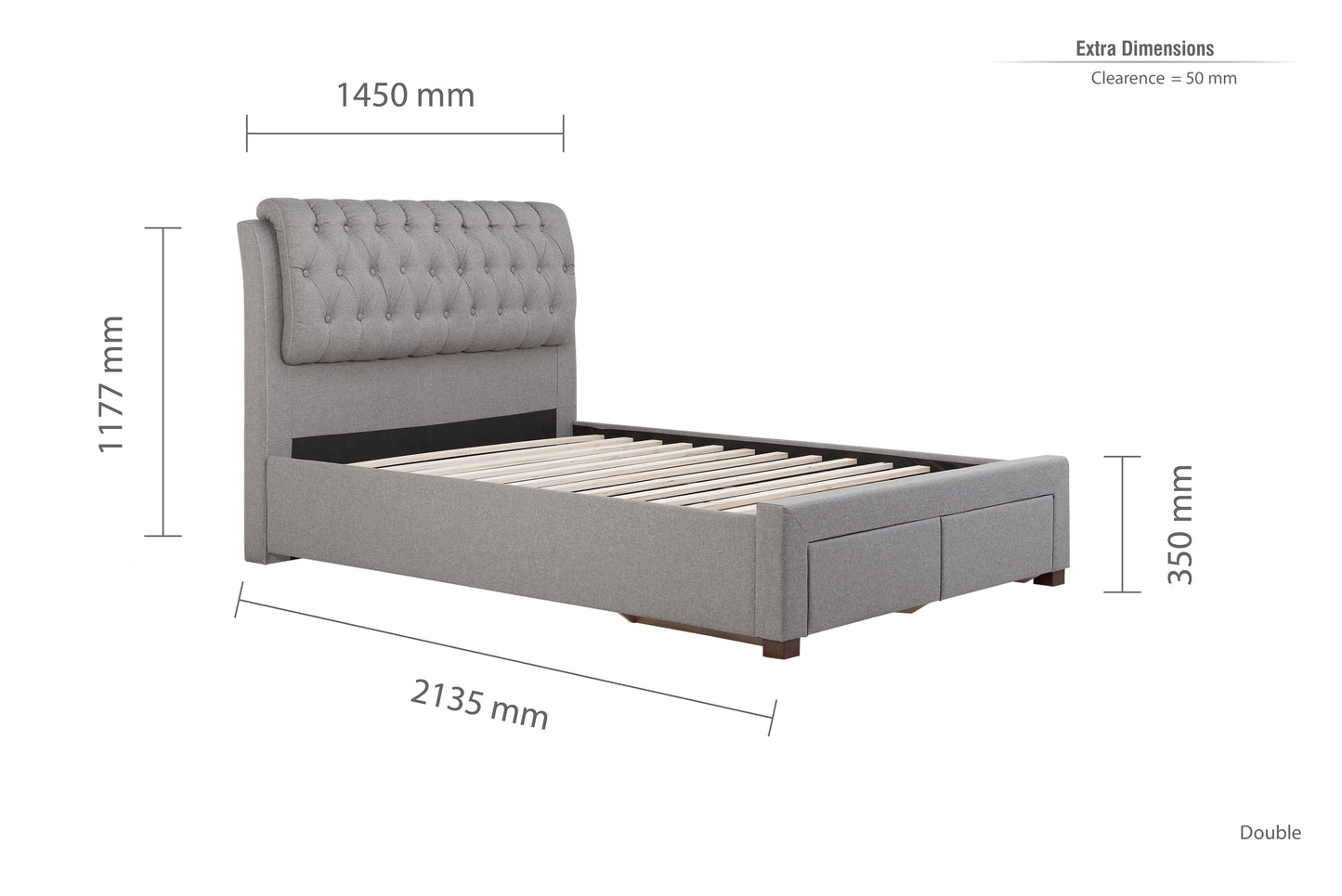 Valentino Grey Storage Double Bed + Bliss Double Mattress