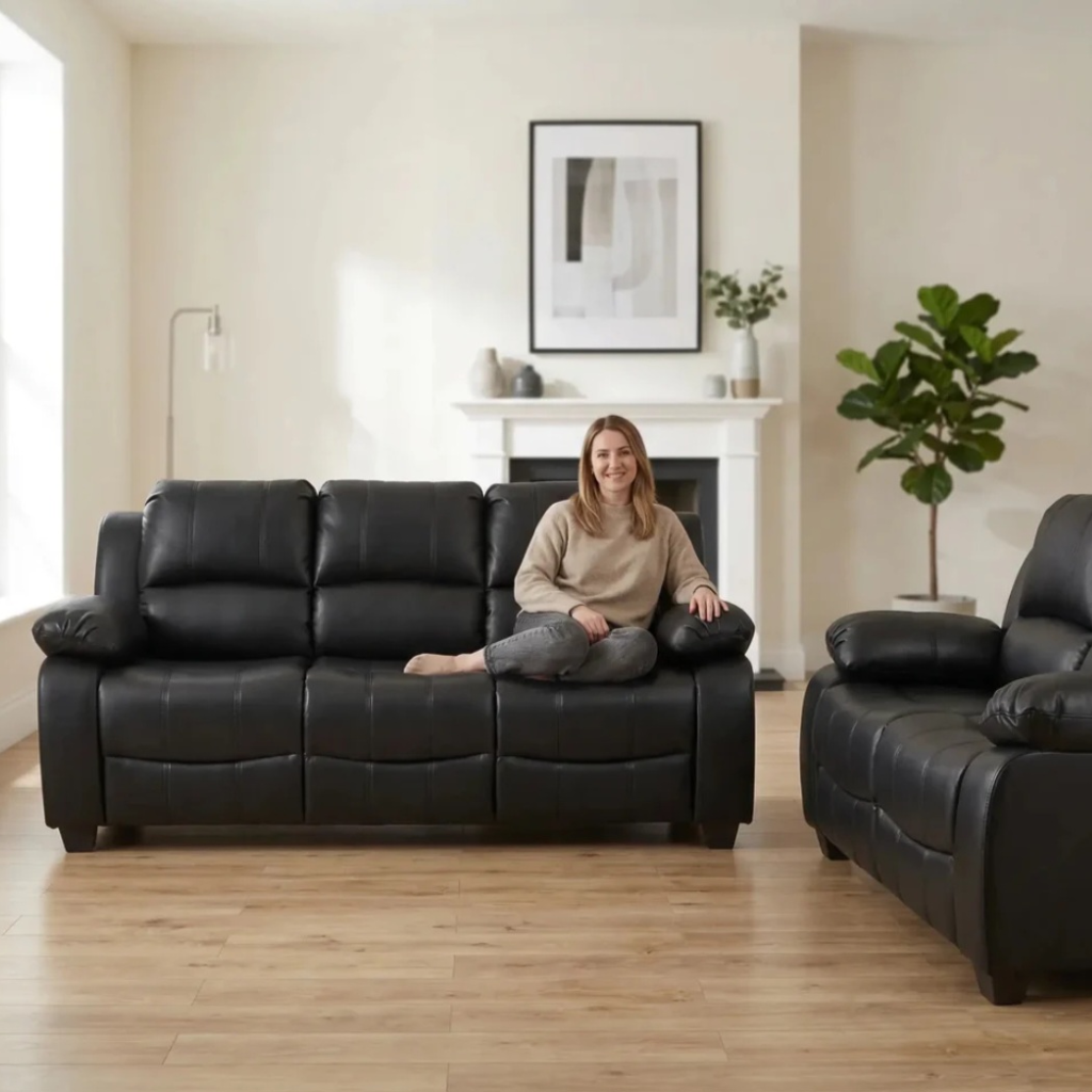 Valeria Black Leather  3+2 Seater Sofa Set