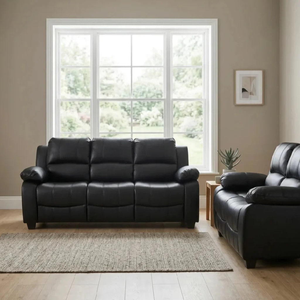 Valeria Black Leather  3+2 Seater Sofa Set
