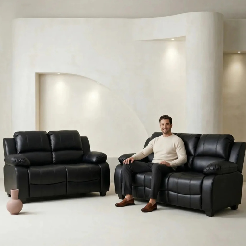 Valeria Black Leather  3+2 Seater Sofa Set