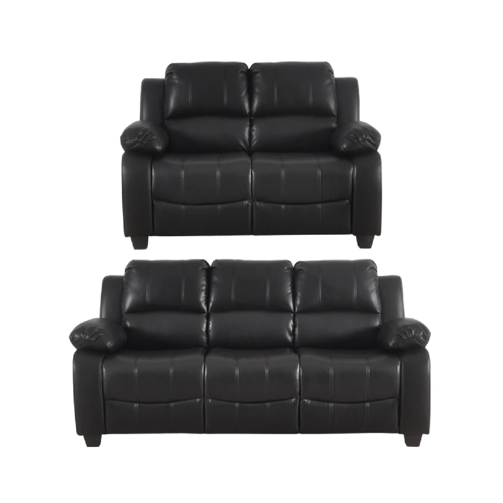 Valeria Black Leather  3+2 Seater Sofa Set