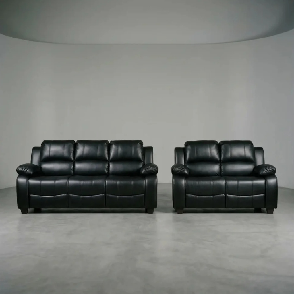 Valeria Black Leather  3+2 Seater Sofa Set