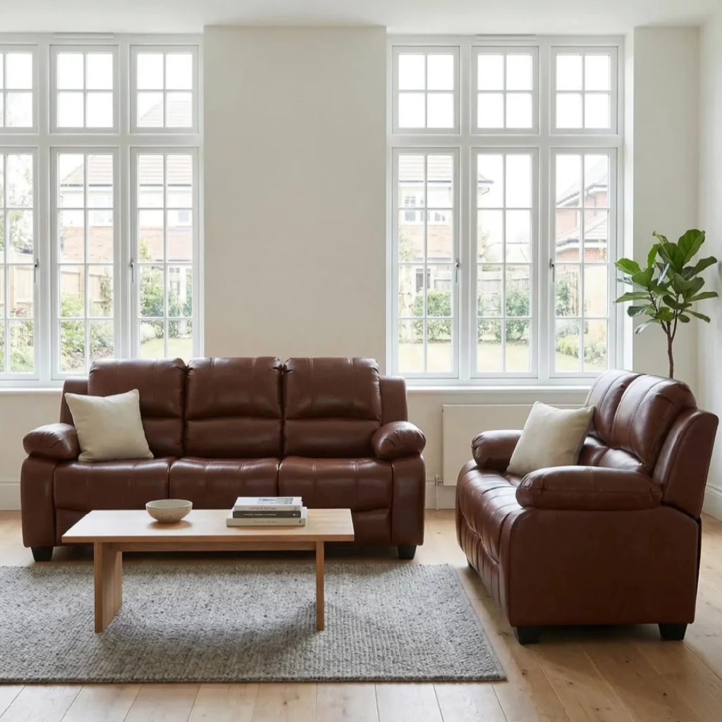 Valeria Brown Leather 3+2 Seater Sofa Set