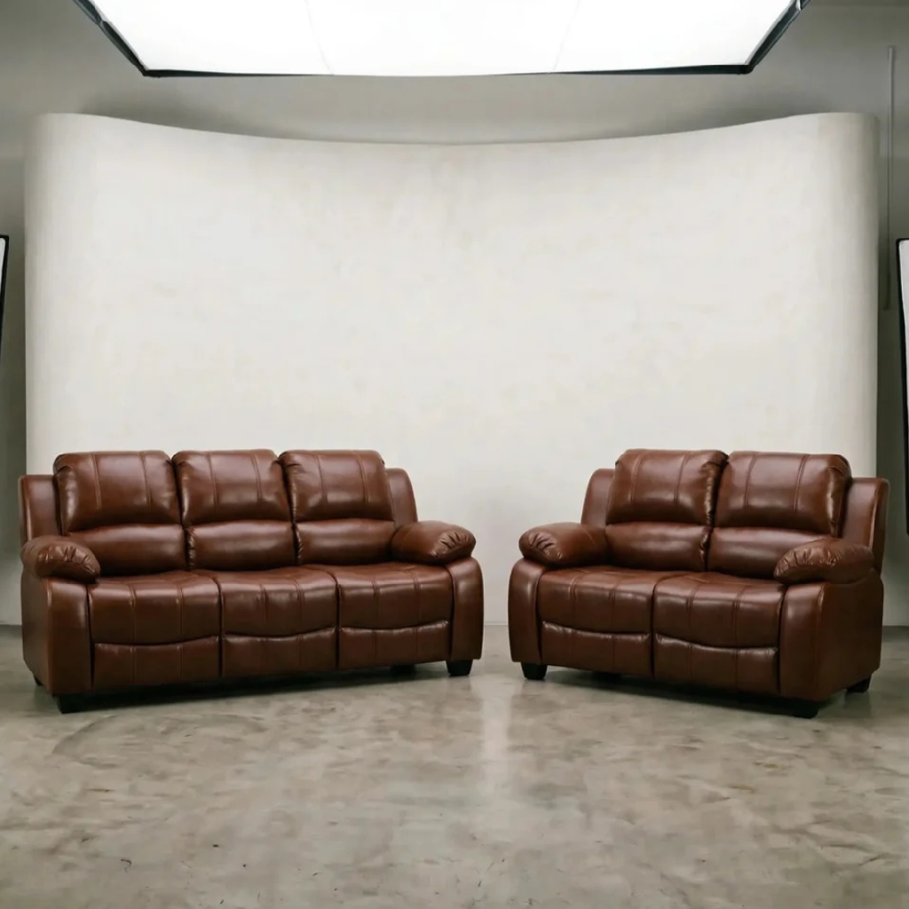 Valeria Brown Leather 3+2 Seater Sofa Set
