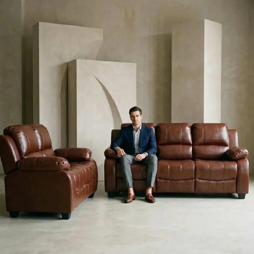 Valeria Brown Leather 3+2 Seater Sofa Set