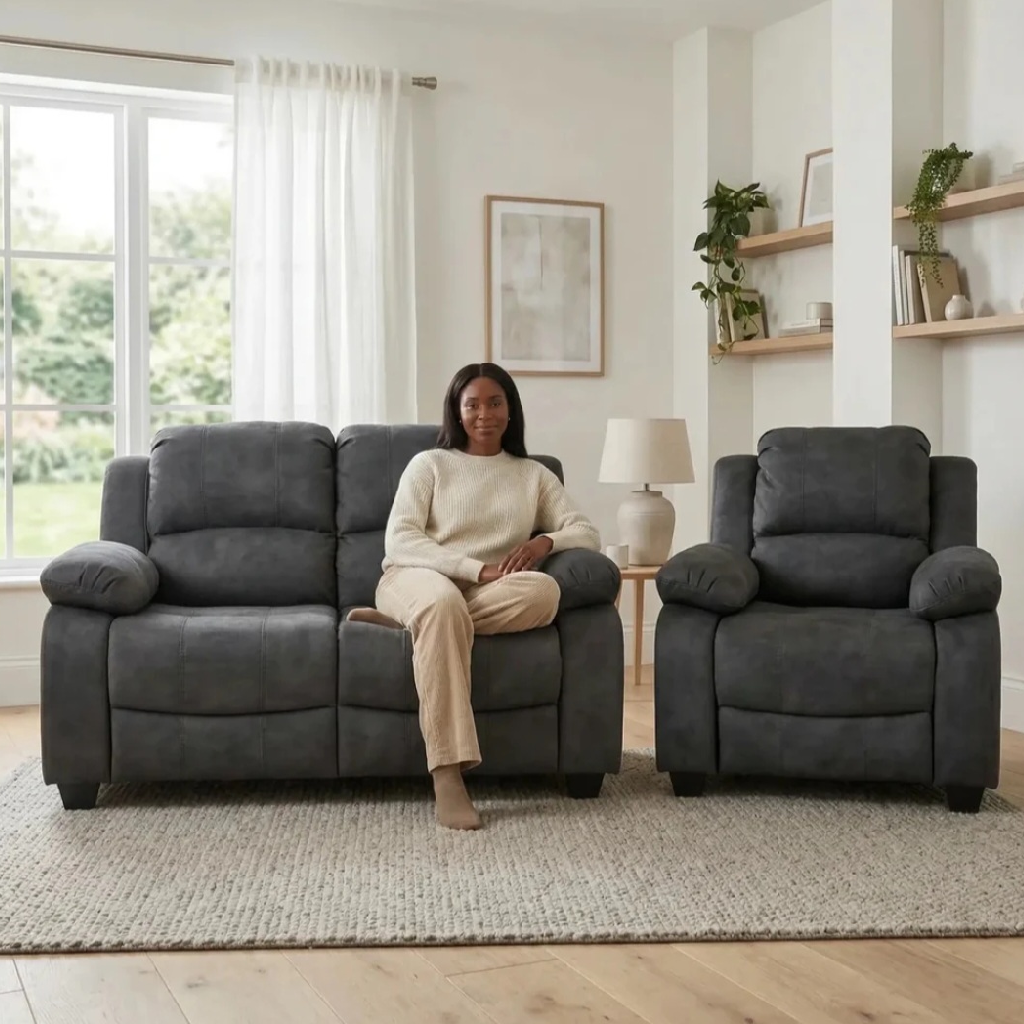 Valeria Charcoal Fabric 2 + 1 Sofa Set