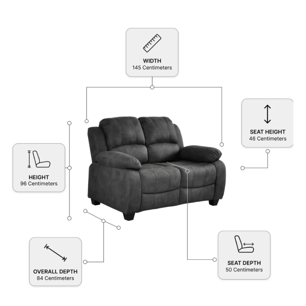 Valeria Charcoal Fabric 2 + 1 Sofa Set