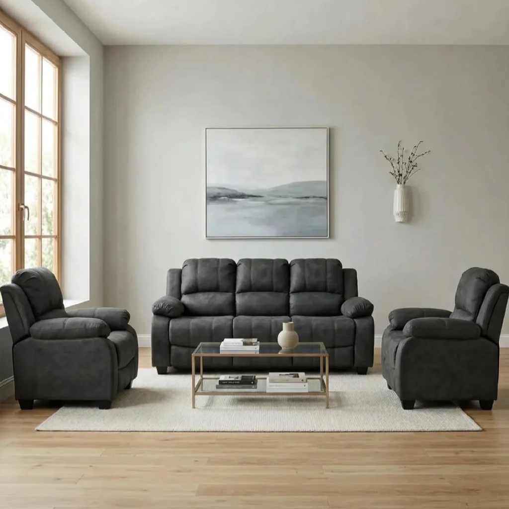 Valeria Charcoal Fabric 3 + 1 + 1 Seater Sofa Set