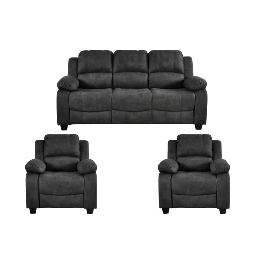 Valeria Charcoal Fabric 3 + 1 + 1 Seater Sofa Set