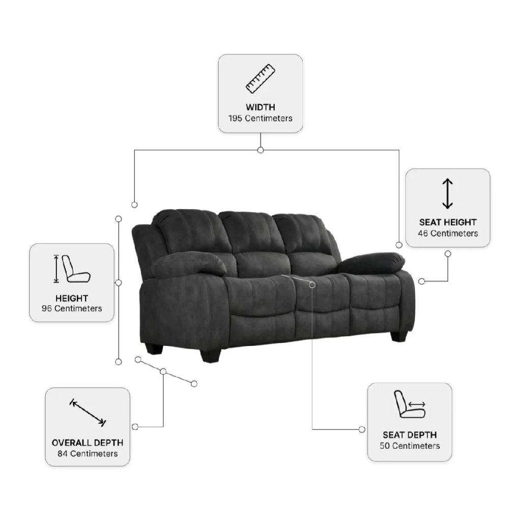 Valeria Charcoal Fabric 3 + 1 + 1 Seater Sofa Set