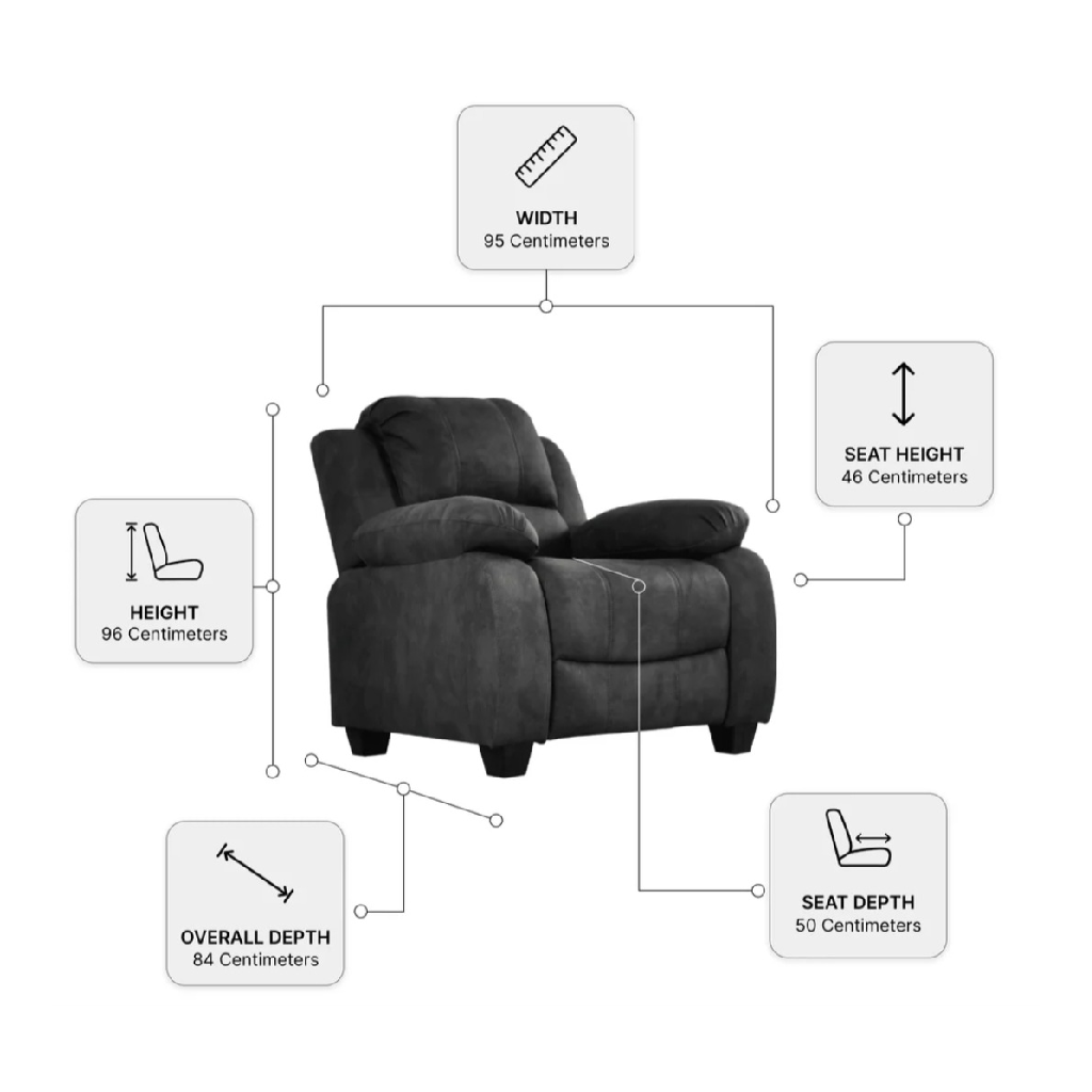 Valeria Charcoal Fabric 3 + 1 + 1 Seater Sofa Set