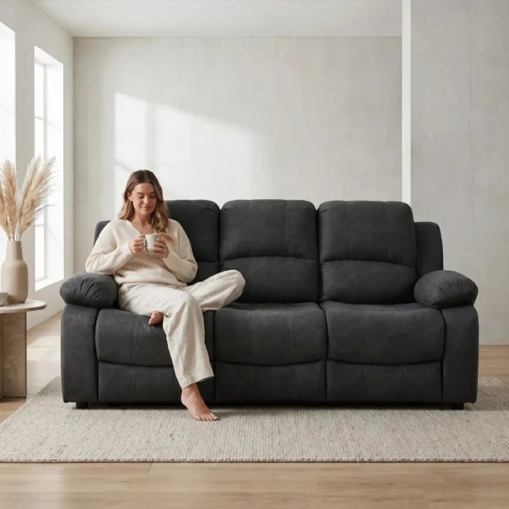Valeria Charcoal Fabric 3 + 2 + 1 Seater Sofa Set.